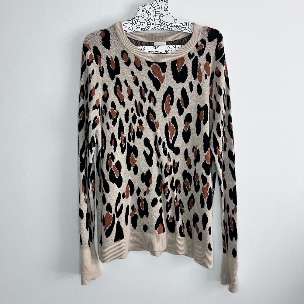 A New Day Animal Print Leopard Pullover Knit Sweater Crew Neck Size L